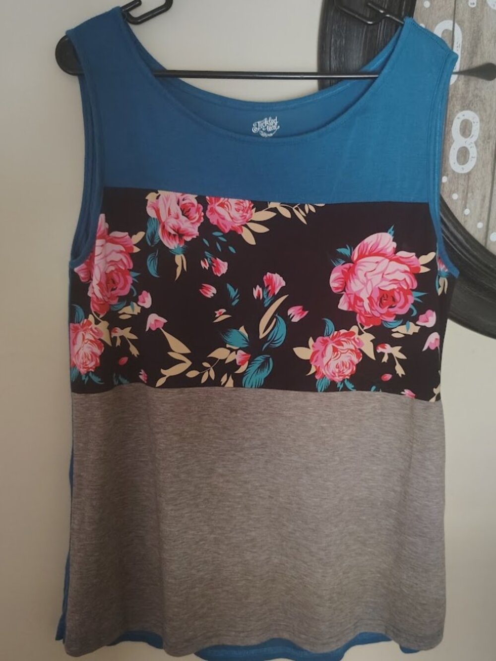 Ladies 'Tickled Teal' Colorblock floral Tank Top Size Extra Large
